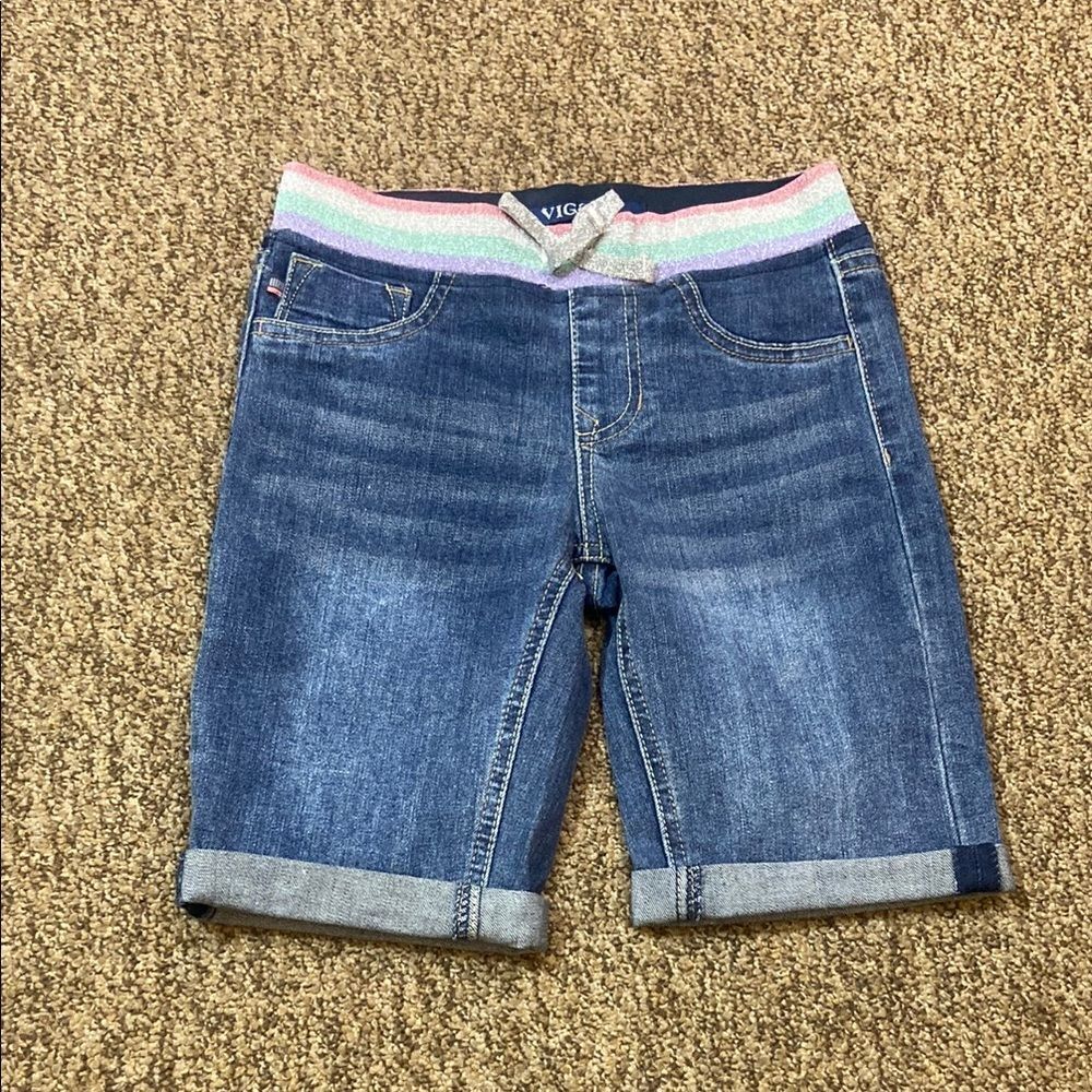 Vigoss Denim Shorts with Rainbow Waistband Size 12 New No Tag - Picture 1 of 8